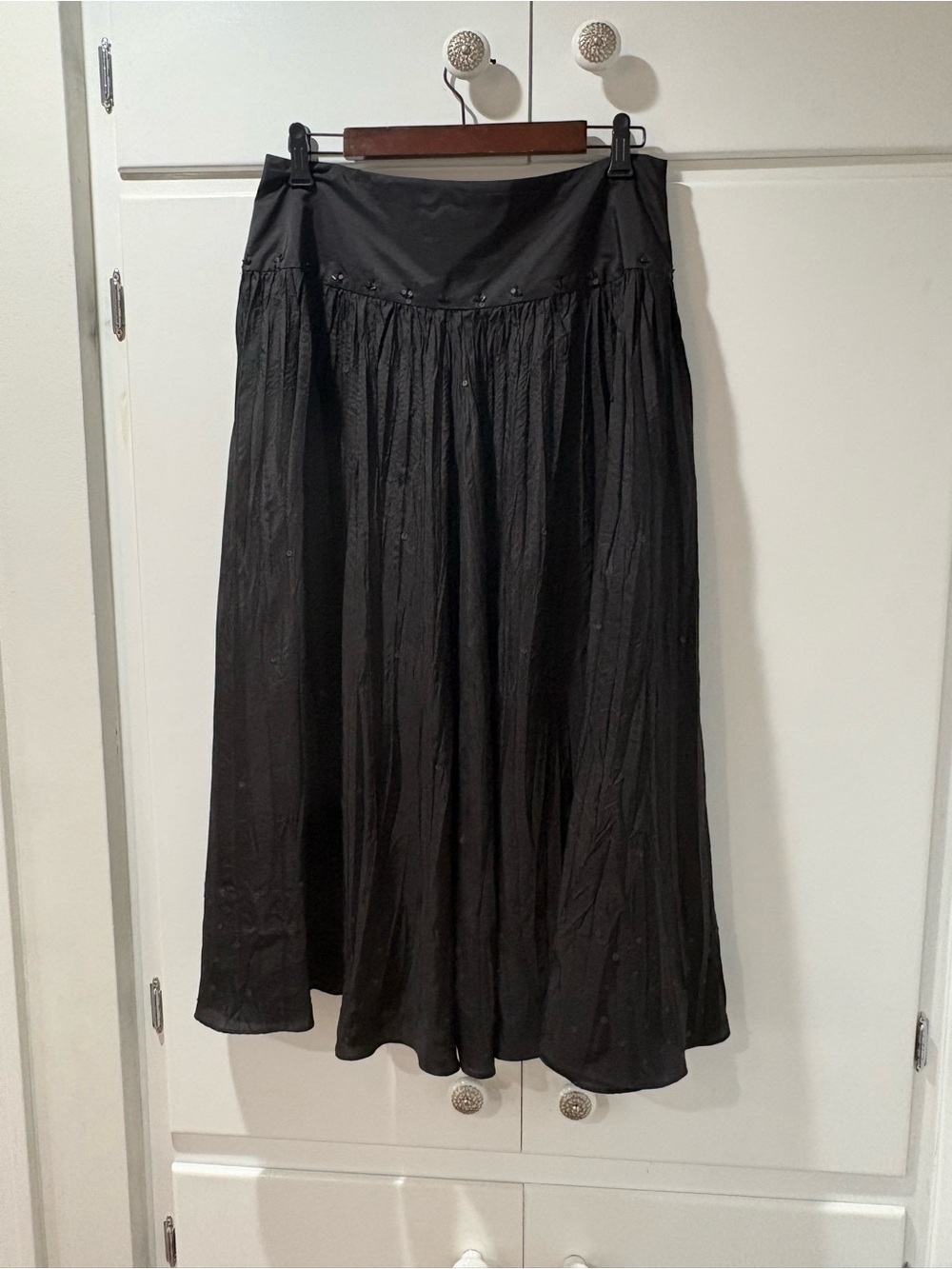 Laura Ashley Black Maxi Skirt Crinkled Sequin with Gathered Yoke Silk 10